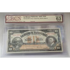 CANADA 1922 . TEN 10 DOLLARS BANKNOTE . SPECIMEN . GRADED BY BCS